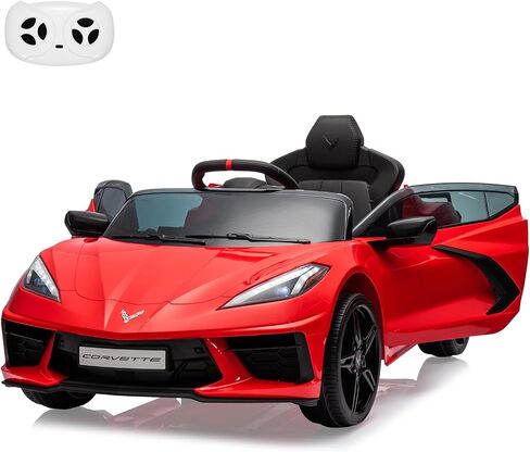 ركوب على سيارة بطارية 12 فولت التي تعمل بالبطارية للأطفال مرخصة من لعبة Corvette Toddlers Electric Car مع التحكم عن بُعد ولوحة القيادة البصرية والموسيقى وأضواء LED والهدايا للفتيان والفتيات الداكن. in Kuwait
