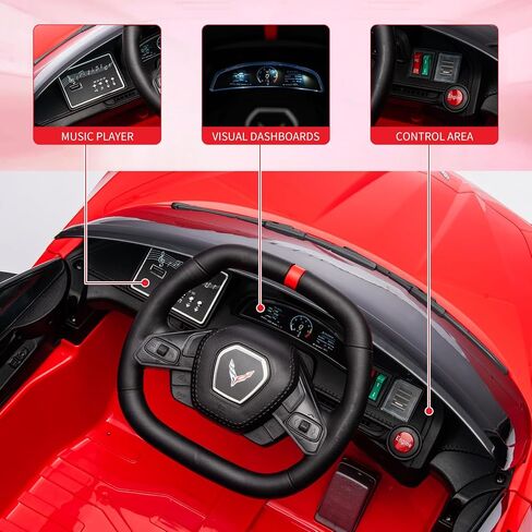 ركوب على سيارة بطارية 12 فولت التي تعمل بالبطارية للأطفال مرخصة من لعبة Corvette Toddlers Electric Car مع التحكم عن بُعد ولوحة القيادة البصرية والموسيقى وأضواء LED والهدايا للفتيان والفتيات الداكن. in Kuwait