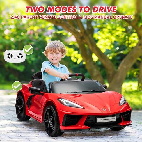 ركوب على سيارة بطارية 12 فولت التي تعمل بالبطارية للأطفال مرخصة من لعبة Corvette Toddlers Electric Car مع التحكم عن بُعد ولوحة القيادة البصرية والموسيقى وأضواء LED والهدايا للفتيان والفتيات الداكن. in Kuwait