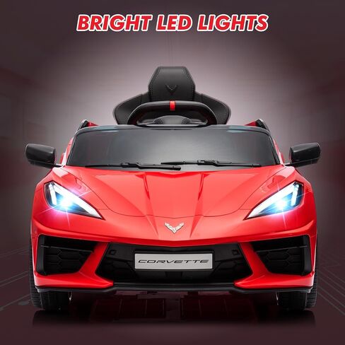 ركوب على سيارة بطارية 12 فولت التي تعمل بالبطارية للأطفال مرخصة من لعبة Corvette Toddlers Electric Car مع التحكم عن بُعد ولوحة القيادة البصرية والموسيقى وأضواء LED والهدايا للفتيان والفتيات الداكن. in Kuwait