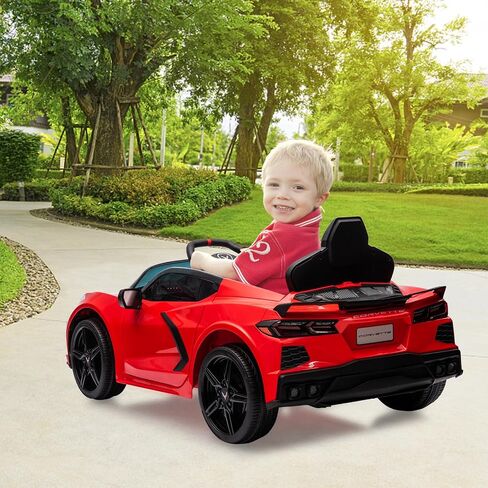 ركوب على سيارة بطارية 12 فولت التي تعمل بالبطارية للأطفال مرخصة من لعبة Corvette Toddlers Electric Car مع التحكم عن بُعد ولوحة القيادة البصرية والموسيقى وأضواء LED والهدايا للفتيان والفتيات الداكن. in Kuwait