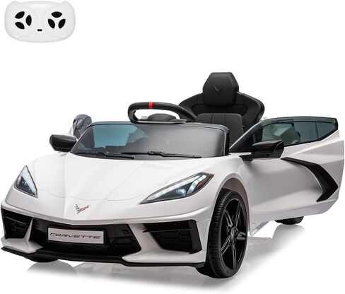 ركوب على سيارة بطارية 12 فولت التي تعمل بالبطارية للأطفال مرخصة من لعبة Corvette Toddlers Electric Car مع التحكم عن بُعد ولوحة القيادة البصرية والموسيقى وأضواء LED والهدايا للفتيان والفتيات الداكن. in Kuwait