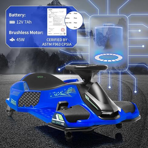 24V Kids Ride on Drift Car for Kids, Electric Drifting Go-Kart Up to 7.5 mph Variable Speed, Built-in Music,Colorful LED Light,USB,Low-Power Alarm (White, 24V) in Saudi Arabia