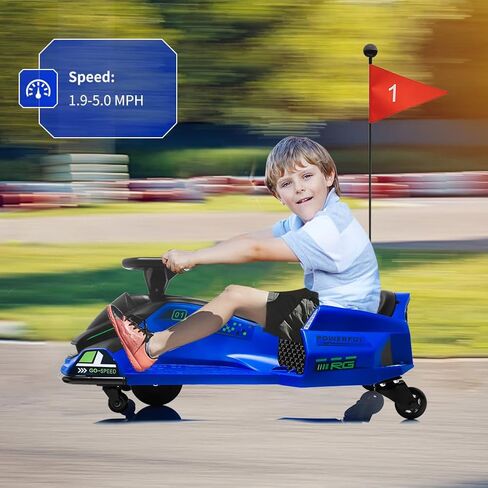24V Kids Ride on Drift Car for Kids, Electric Drifting Go-Kart Up to 7.5 mph Variable Speed, Built-in Music,Colorful LED Light,USB,Low-Power Alarm (White, 24V) in Saudi Arabia