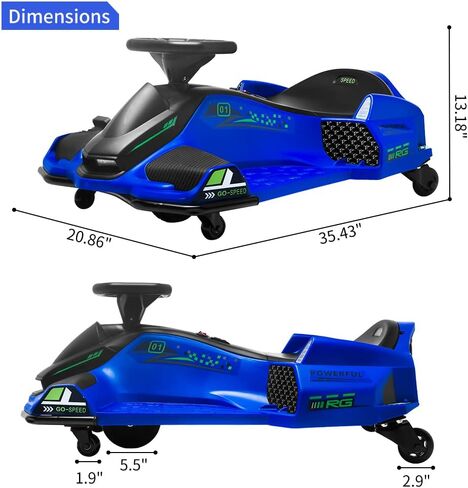 24V Kids Ride on Drift Car for Kids, Electric Drifting Go-Kart Up to 7.5 mph Variable Speed, Built-in Music,Colorful LED Light,USB,Low-Power Alarm (White, 24V) in Saudi Arabia