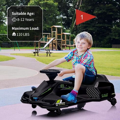 24V Kids Ride on Drift Car for Kids, Electric Drifting Go-Kart Up to 7.5 mph Variable Speed, Built-in Music,Colorful LED Light,USB,Low-Power Alarm (White, 24V) in Saudi Arabia