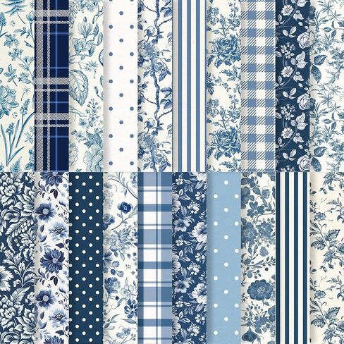 Whaline 40 Sheets Blue Floral Pattern Paper Floral Leaves Stripe Plaid Dot Scrapbook Specialty Paper Double Sided for DIY Crafts Card Making Photo Album Decor, 6 x 6 Inch in Saudi Arabia