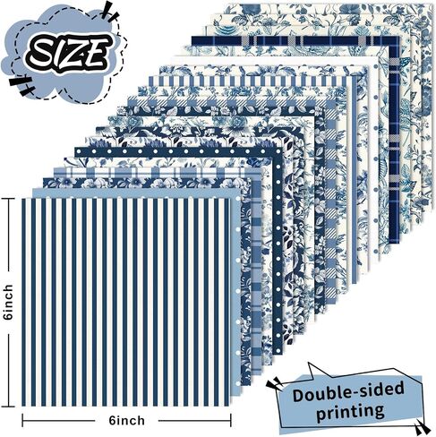 Whaline 40 Sheets Blue Floral Pattern Paper Floral Leaves Stripe Plaid Dot Scrapbook Specialty Paper Double Sided for DIY Crafts Card Making Photo Album Decor, 6 x 6 Inch in Saudi Arabia