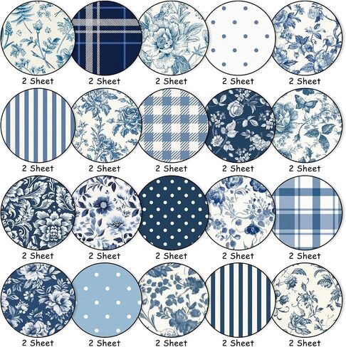 Whaline 40 Sheets Blue Floral Pattern Paper Floral Leaves Stripe Plaid Dot Scrapbook Specialty Paper Double Sided for DIY Crafts Card Making Photo Album Decor, 6 x 6 Inch in Saudi Arabia