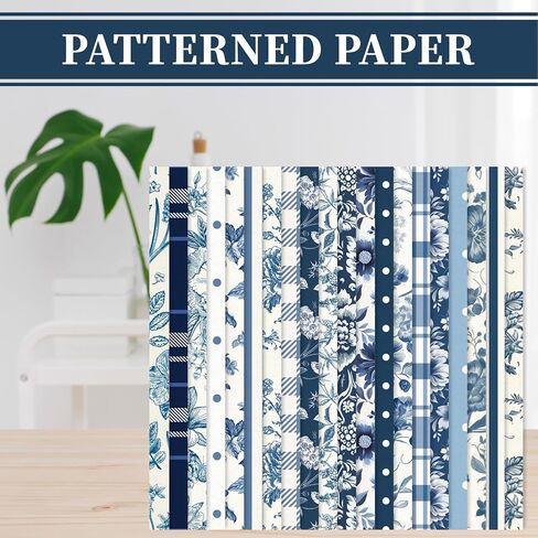 Whaline 40 Sheets Blue Floral Pattern Paper Floral Leaves Stripe Plaid Dot Scrapbook Specialty Paper Double Sided for DIY Crafts Card Making Photo Album Decor, 6 x 6 Inch in Saudi Arabia