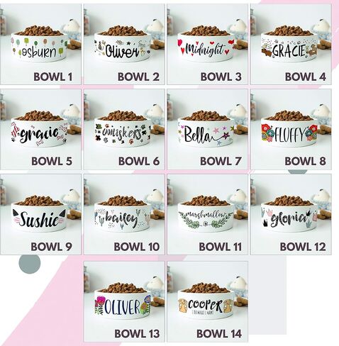 أوعية الحيوانات الأليفة السيراميك الشخصية | قابلة للتخصيص 14 تصاميم مع اسم حيوانك الأليف | 6 بوصات - أوعية مخصصة للحيوانات الأليفة للكلب أو القط أو جرو أو هريرة - طبق للأغذية الجافة أو الرطبة - هدايا مالك الحيوانات الأليفة in Kuwait