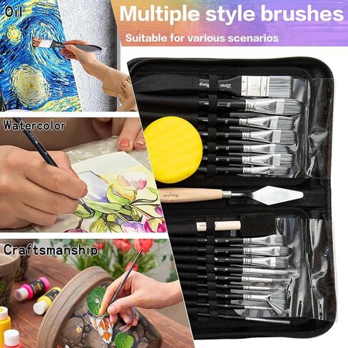 24 PCS مجموعة الفرشاة الأكريلية ، فرش الطلاء الزيت الفنان المحترف ، وفرشاة الطلاء خشب البتولا مع مقبض مريح ، مناسبة للزيت والألوان المائية والأكريليك والفن الرقمي ولوحة الوجه in Kuwait