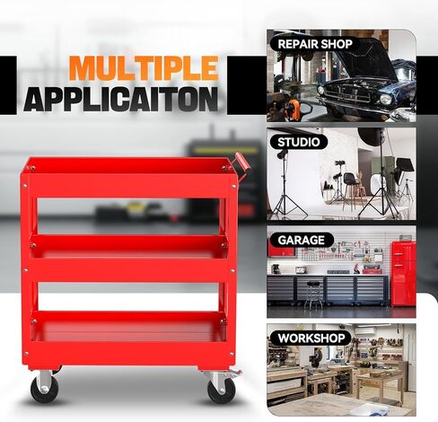 Auto Dynasty 3-Tier Rolling Service Cart 330 lbs Capacity Tool Cart on Wheels Heavy Duty Utility Cart for Warehouse, Garage and Mechanic Work, Red in Kuwait