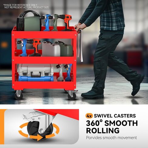 Auto Dynasty 3-Tier Rolling Service Cart 330 lbs Capacity Tool Cart on Wheels Heavy Duty Utility Cart for Warehouse, Garage and Mechanic Work, Red in Kuwait