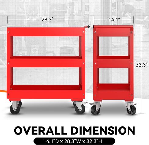Auto Dynasty 3-Tier Rolling Service Cart 330 lbs Capacity Tool Cart on Wheels Heavy Duty Utility Cart for Warehouse, Garage and Mechanic Work, Red in Kuwait