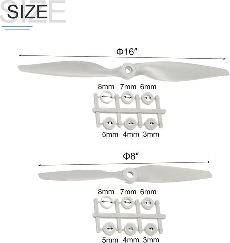 MECCANIXITY 8x4, 16x8 Propeller RC Propellers 2 Vane Blades Props Wings Grey with Adapter Rings for Electric Airplane Aircraft, Pack of 2 in Saudi Arabia