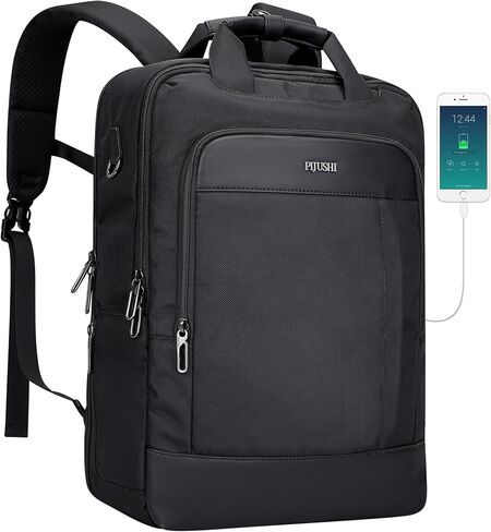 PIJUSHI Laptop Backpack for Women Men Personal Item Travel Backpack Convertible Carry on Bag Flight Approved(PE042 Black) in Kuwait
