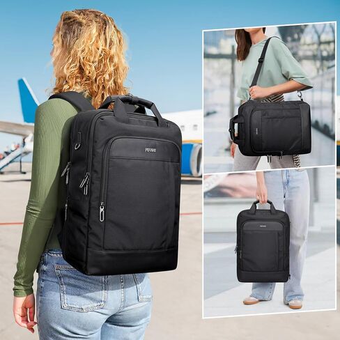 PIJUSHI Laptop Backpack for Women Men Personal Item Travel Backpack Convertible Carry on Bag Flight Approved(PE042 Black) in Kuwait