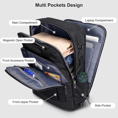 PIJUSHI Laptop Backpack for Women Men Personal Item Travel Backpack Convertible Carry on Bag Flight Approved(PE042 Black) in Kuwait