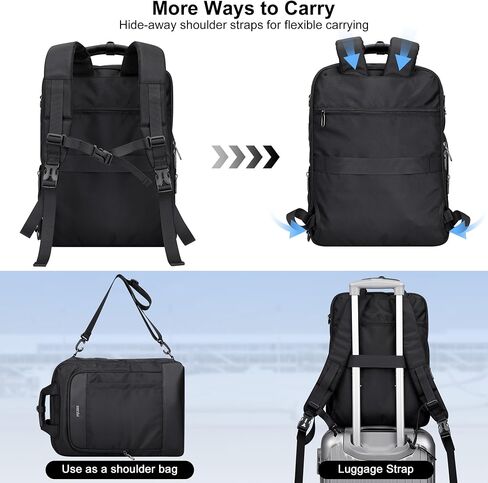 PIJUSHI Laptop Backpack for Women Men Personal Item Travel Backpack Convertible Carry on Bag Flight Approved(PE042 Black) in Kuwait