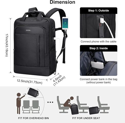 PIJUSHI Laptop Backpack for Women Men Personal Item Travel Backpack Convertible Carry on Bag Flight Approved(PE042 Black) in Kuwait