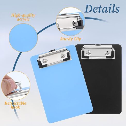 4" X 6" Small Clipboards, 2 PCS Black & Blue Plastic Mini Clipboards Mini Clipboard with Stainless Steel Retaining Clips Portable Pocket Clipboard for Home Restaurants Supermarket Offices in Kuwait