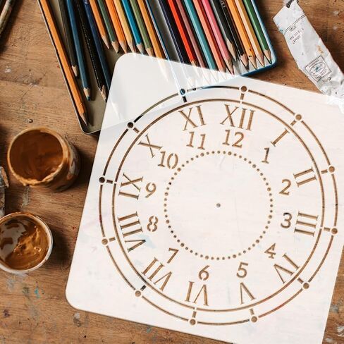FINGERINSPIRE Clock Face Stencil for Painting 11.8x11.8 inch Large Clock Pattern Drawing Template Reusable Numbers Roman Numerals Painting Stencil Plastic PET Clock Face Template for DIY Crafts in Saudi Arabia