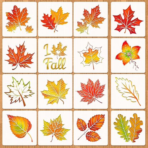 Howaf 16pcs Maple Leaves Stencils أوراق السقوط قوالب الرسم لسعادة السقوط y'all Party Paint Decor in Saudi Arabia