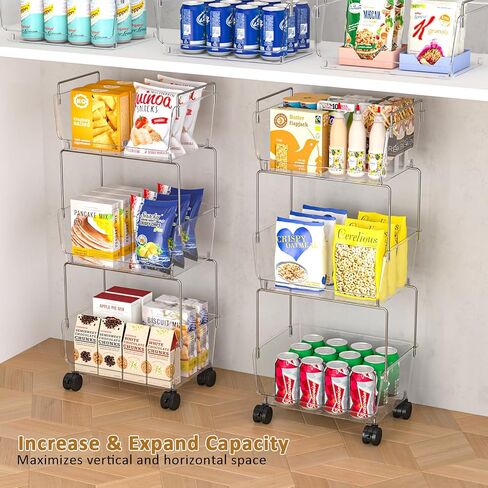 3 Tier Rolling Utility Cart,Plastic Storage Cart with Wheels,Movable Storage Cart Organizer for Living Room,Kitchen,Bathroom,Pantry,Nursery,Clear in Kuwait