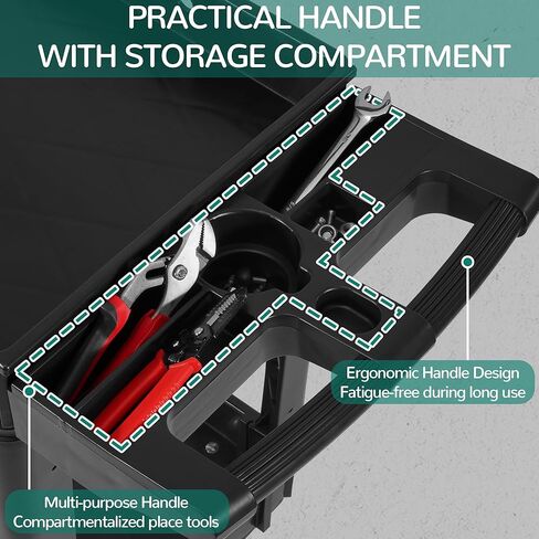 Service Utility Cart, 2-Shelf 550LBS Heavy Duty Plastic Rolling Tool Cart 2 Swivel Casters with Brakes, Ergonomic Storage Handle for Warehouse, Garage, Cleaning, Manufacturing - Black in Kuwait