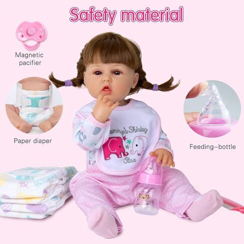 Pedolltree 12 Pcs Set Reborn Dolls Newborn Baby Girl Clothes Pink Elephant Outfit Accessories for 17-22 Inch Reborn Baby Dolls with Strawberry Backpack&Feeding Set in Saudi Arabia