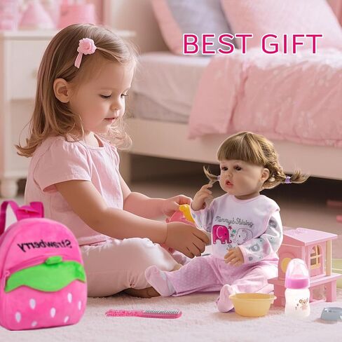 Pedolltree 12 Pcs Set Reborn Dolls Newborn Baby Girl Clothes Pink Elephant Outfit Accessories for 17-22 Inch Reborn Baby Dolls with Strawberry Backpack&Feeding Set in Saudi Arabia