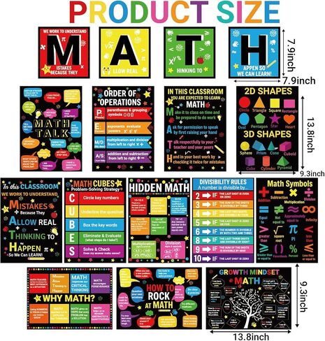 Fankya 16PCS Math Posters for Classroom Math Bulletin Board Set periodic table Poster Art Prints Classroom Decoration for Elementary Middle High School Wall Art Teacher Supplies in Kuwait