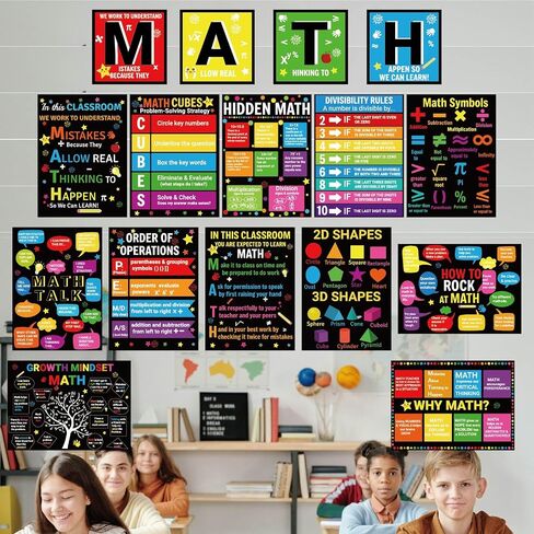 Fankya 16PCS Math Posters for Classroom Math Bulletin Board Set periodic table Poster Art Prints Classroom Decoration for Elementary Middle High School Wall Art Teacher Supplies in Kuwait