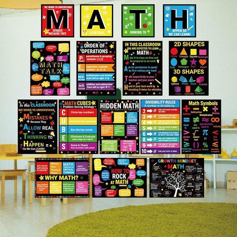 Fankya 16PCS Math Posters for Classroom Math Bulletin Board Set periodic table Poster Art Prints Classroom Decoration for Elementary Middle High School Wall Art Teacher Supplies in Kuwait