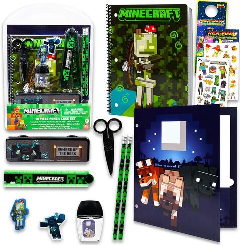 Minecraft العودة إلى مجموعة قيمة حزمة المدارس - مجلد Minecraft ، دفتر ملاحظات ، محو ، ملصقات ، وأكثر من | حزمة اللوازم المدرسية لألعاب الفيديو in Saudi Arabia