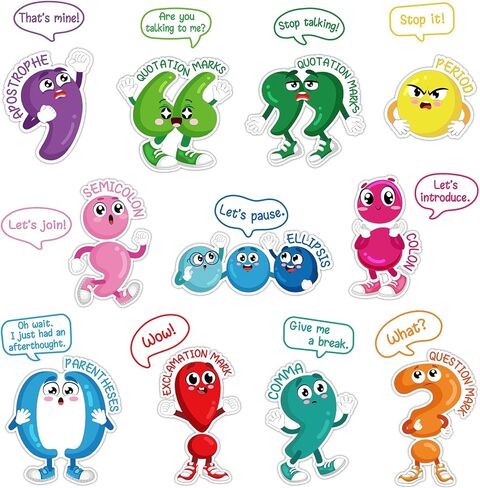 Pasimy 22 Pcs Punctuation Bulletin Board Set for Classroom, Punctuation Posters Educational Learning Poster Cutouts with Adhesive Glue Point Dots for Classroom Home Learning in Saudi Arabia