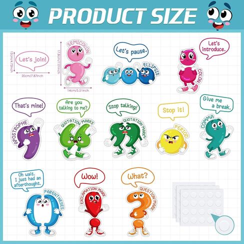 Pasimy 22 Pcs Punctuation Bulletin Board Set for Classroom, Punctuation Posters Educational Learning Poster Cutouts with Adhesive Glue Point Dots for Classroom Home Learning in Saudi Arabia
