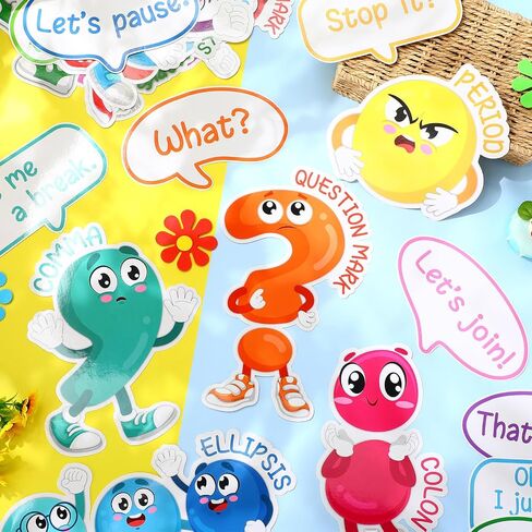 Pasimy 22 Pcs Punctuation Bulletin Board Set for Classroom, Punctuation Posters Educational Learning Poster Cutouts with Adhesive Glue Point Dots for Classroom Home Learning in Saudi Arabia