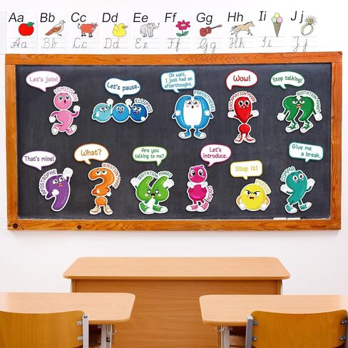 Pasimy 22 Pcs Punctuation Bulletin Board Set for Classroom, Punctuation Posters Educational Learning Poster Cutouts with Adhesive Glue Point Dots for Classroom Home Learning in Saudi Arabia