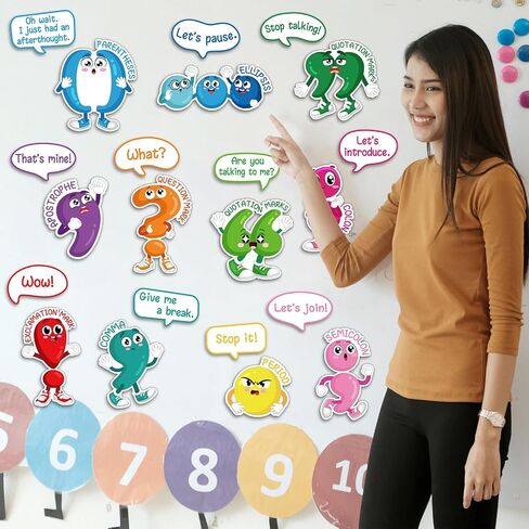 Pasimy 22 Pcs Punctuation Bulletin Board Set for Classroom, Punctuation Posters Educational Learning Poster Cutouts with Adhesive Glue Point Dots for Classroom Home Learning in Saudi Arabia