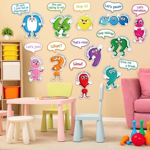 Pasimy 22 Pcs Punctuation Bulletin Board Set for Classroom, Punctuation Posters Educational Learning Poster Cutouts with Adhesive Glue Point Dots for Classroom Home Learning in Saudi Arabia