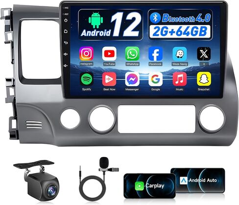 راديو ستيريو للسيارة Honda Civic 2006-2011: CarPlay لاسلكي وAndroid Auto يدعم بلوتوث DSP/FM ووصلة مرآة/خلفي 1080P/مع ميكروفون SWC 2+64G in Saudi Arabia