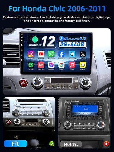 راديو ستيريو للسيارة Honda Civic 2006-2011: CarPlay لاسلكي وAndroid Auto يدعم بلوتوث DSP/FM ووصلة مرآة/خلفي 1080P/مع ميكروفون SWC 2+64G in Saudi Arabia