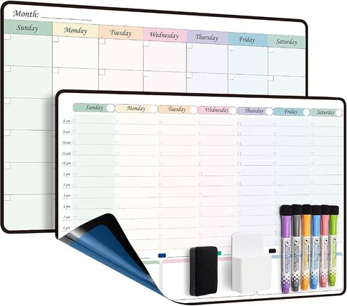 Weekly Dry Erase Calendar with time,self Adhesive Stick on Non-Magnetic Stainless Fridge & Glass & Wall & Wooden (Any Smooth Surface) Schedule Board,to Do List 16.5"(W) × 11"(D) in Saudi Arabia