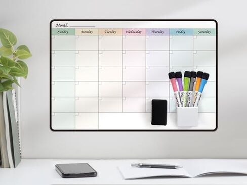 Weekly Dry Erase Calendar with time,self Adhesive Stick on Non-Magnetic Stainless Fridge & Glass & Wall & Wooden (Any Smooth Surface) Schedule Board,to Do List 16.5"(W) × 11"(D) in Saudi Arabia