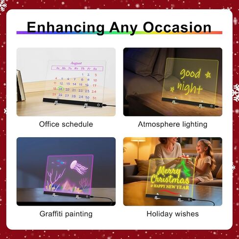 LED Note Board with 6 Colors, 11.8 X 7.9 4 Light Modes & Touch Control, Light Up Acrylic Dry Erase Board with Invisible Stand, 7 Markers, Message Board for Room, Office, Holiday Gift (Plug-in) in Saudi Arabia