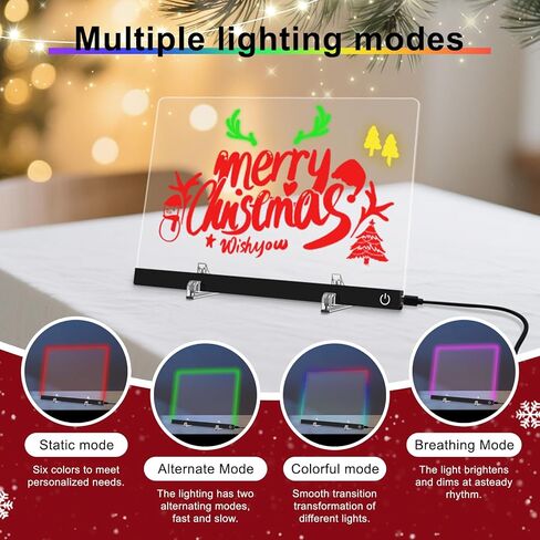 LED Note Board with 6 Colors, 11.8 X 7.9 4 Light Modes & Touch Control, Light Up Acrylic Dry Erase Board with Invisible Stand, 7 Markers, Message Board for Room, Office, Holiday Gift (Plug-in) in Saudi Arabia