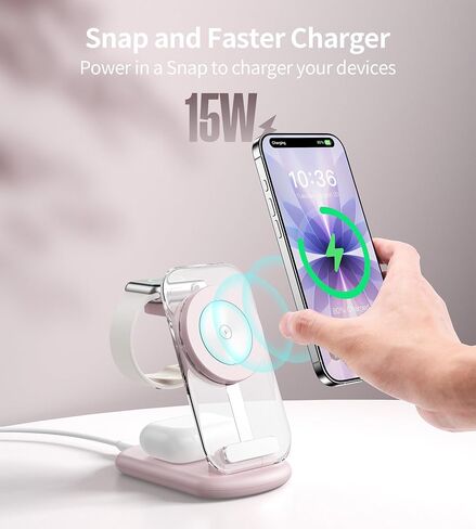 3 in 1 Magnetic Wireless Charging Station for Apple Devices, Fast Foldable Travel Mag-Safe Charger Stand with Night Light for iPhone 15 14 13 12 Series, Apple Watch/AirPods Pro in Saudi Arabia