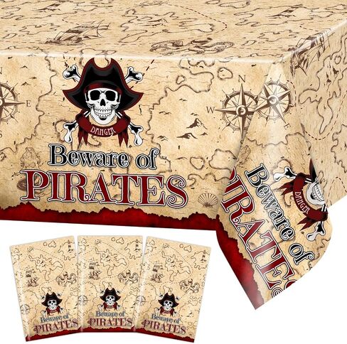 Avezano 3 PCS Pirate Halloween Decorations Pirate titlecloths 108x54 Inch Treasure Map مستطيلات بلاستيكية لاختراق للأطفال. in Saudi Arabia